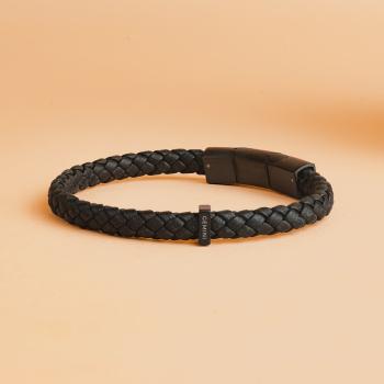 Preview: Einzelnes schwarzes italienisches Nappalederarmband mit vollständig schwarzem Finish - Una Black